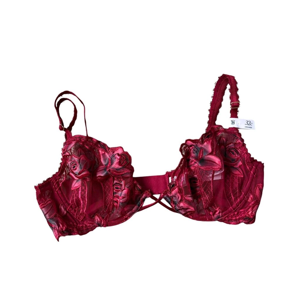 NWT Victoria's Secret Red Roses Unlined Low-Cut Demi Bra Size 32C Retails $70